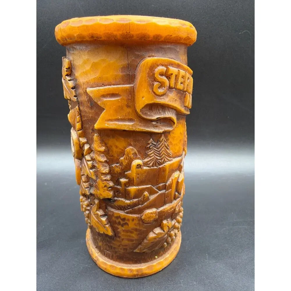 Vintage Sterling Vineyards Napa Valley Faux Carved Wood Wine Bottle Holder Vase